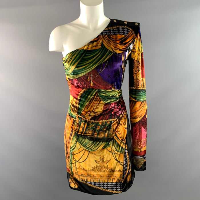 VERSACE SS1993 Size 6 Yellow Multi Color Acetate & Silk Baroque Cocktail Dress