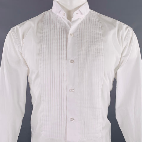 BERLIONI Size M White Pleated Cotton Blend Tuxedo Long Sleeve Shirt