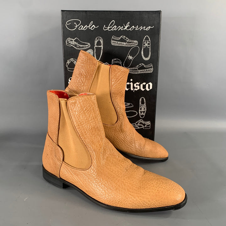 PAOLO SHOES Size 10 Tan Purple Crackled Leather Chelsea Boots