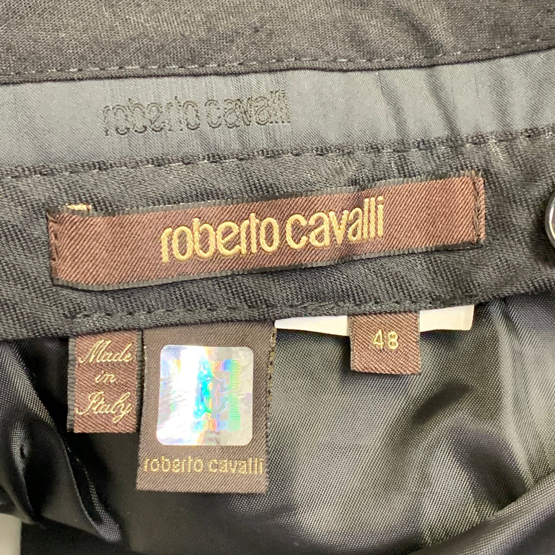 ROBERTO CAVALLI Size 38 Black Virgin Wool Notch Lapel Suit