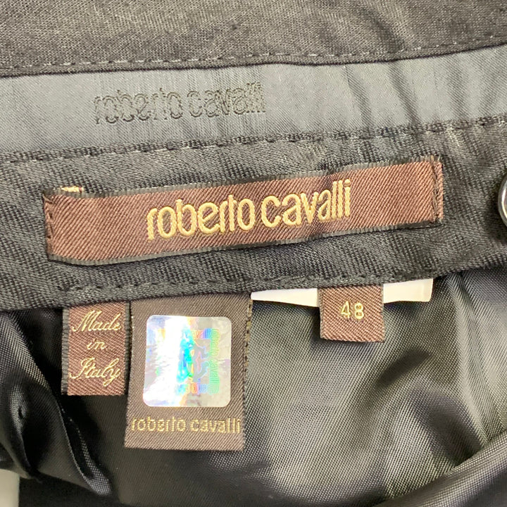 ROBERTO CAVALLI Size 38 Black Virgin Wool Notch Lapel Suit