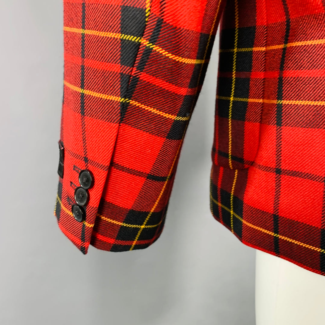 SUPREME Size M Red Black Plaid Wool Notch Lapel Sport Coat