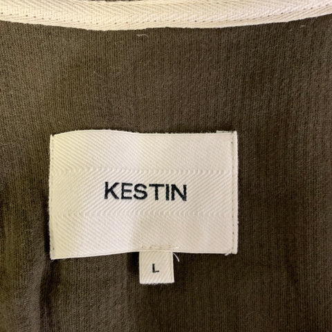 KESTIN Size L Green Olive Knitted Wool Blend Buttoned Cardigan