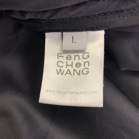 FENG CHEN WANG Size L Black Wool Raw Edge Puffer Hooded Vest