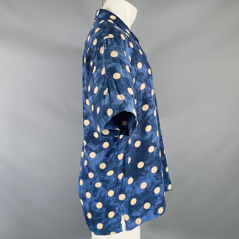 WILKE RODRIGUEZ Size M Blue White Polka Dot Rayon Camp Short Sleeve Shirt