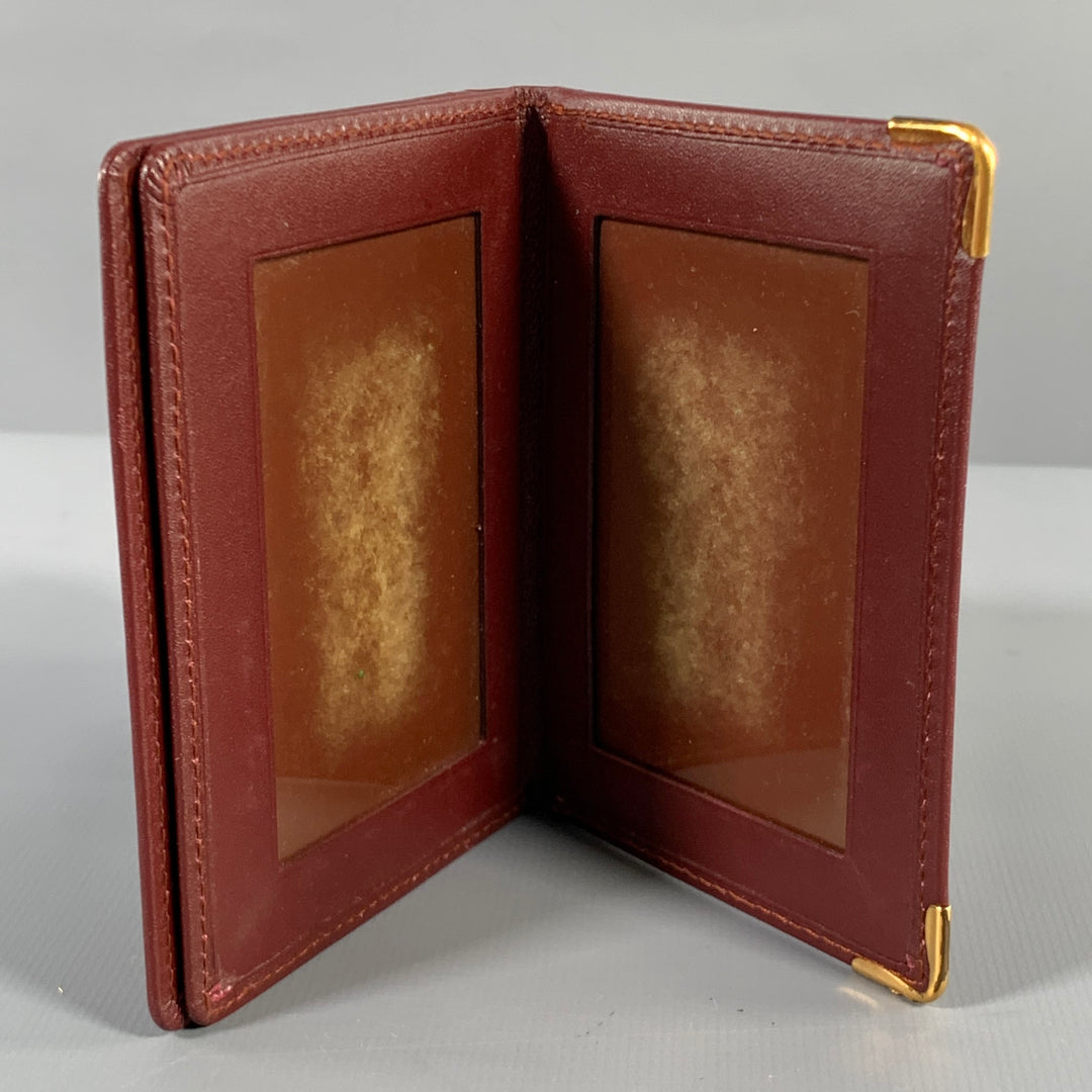CARTIER Burgundy Gold Leather Card Case Wallet