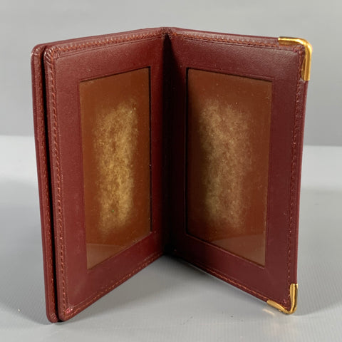CARTIER Burgundy Gold Leather Card Case Wallet