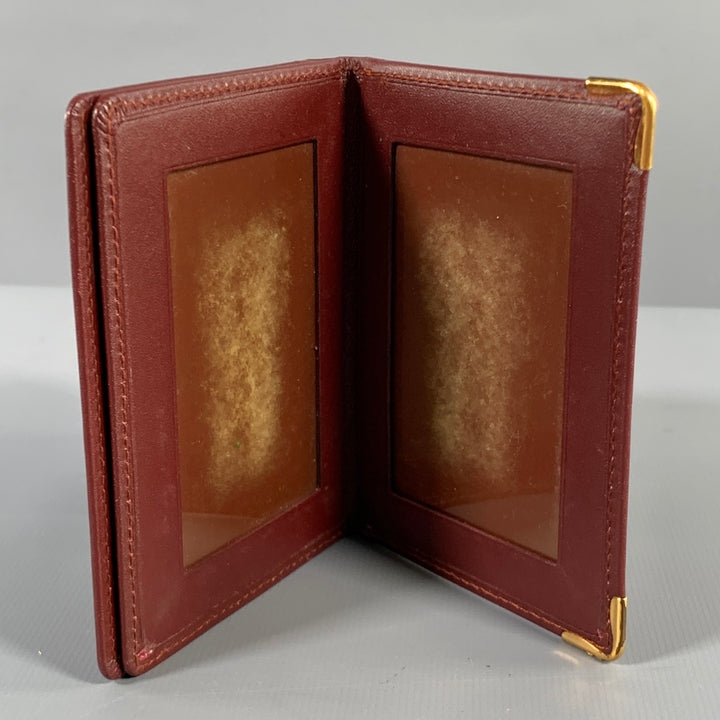 CARTIER Burgundy Gold Leather Card Case Wallet