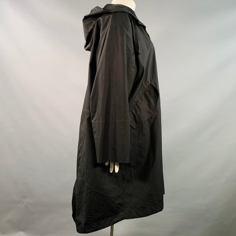 JIL SANDER Size L Black White Cotton Logo Hooded Coat