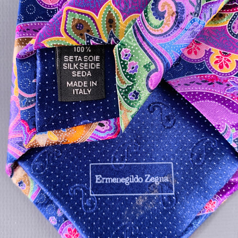 ERMENEGILDO ZEGNA Purple Multi Color Abstract Floral Silk Satin Tie