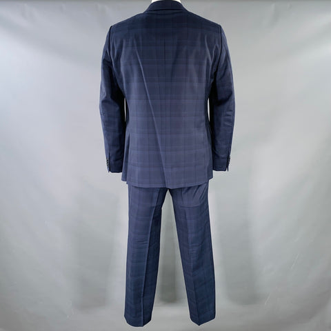 Z ZEGNA Size 46 Regular Navy Blue Plaid Wool Notch Lapel Suit