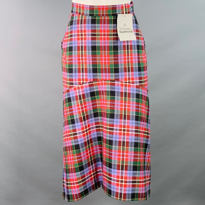 VIVIENNE WESTWOOD AW20 Size 4 Tailored Phoenix Multi Color Virgin Wool Plaid Midi Skirt