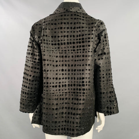 NUNO Taille L Veste ouverte noire en rayonne polyester à pois usés
