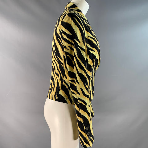 VERSACE JEANS COUTURE Size 8 Black Yellow Cotton Blend Animal Print Jacket