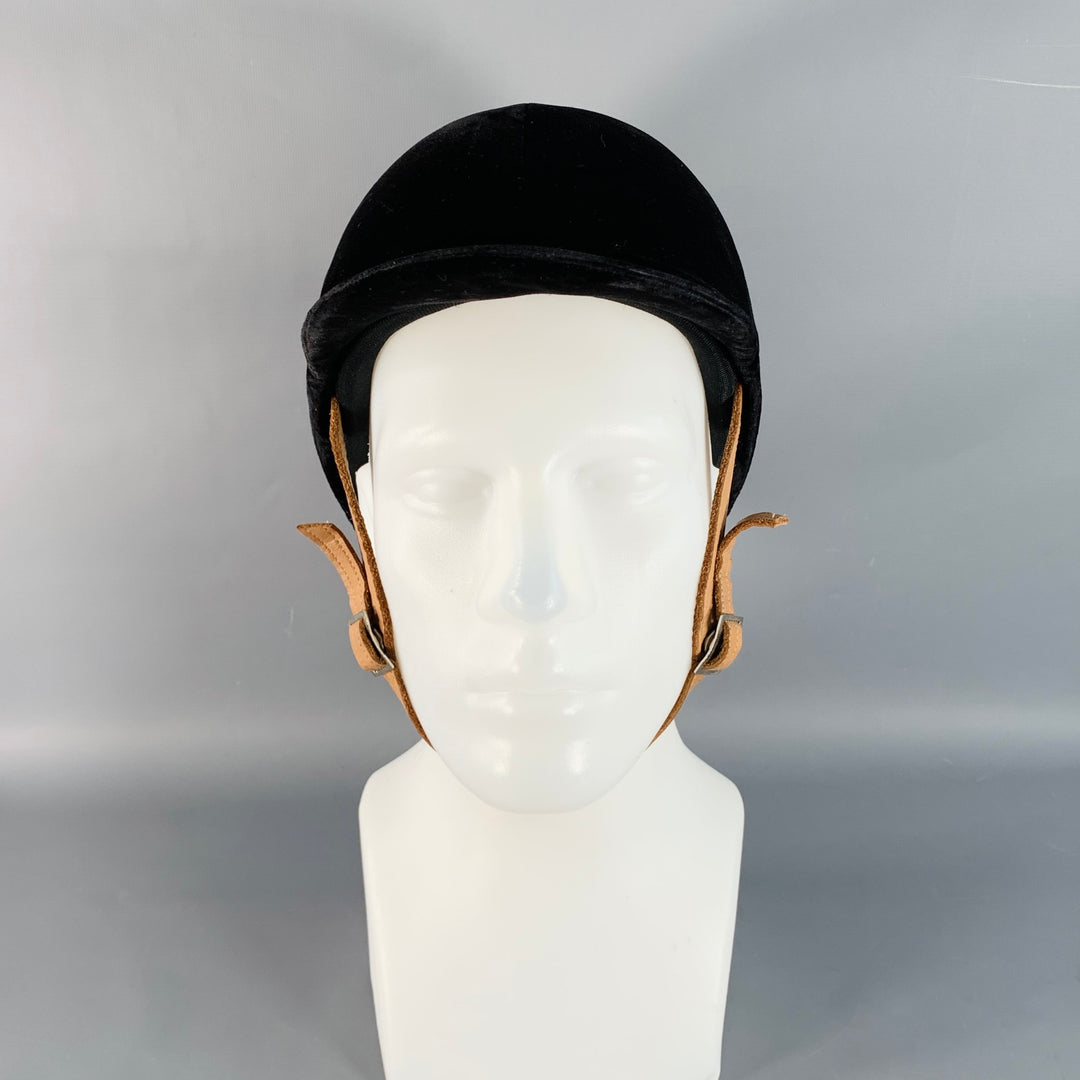 INTERNATIONAL Black Tan Velvet Leather Riding Helmet Hat