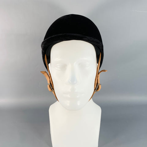 INTERNATIONAL Black Tan Velvet Leather Riding Helmet Hat