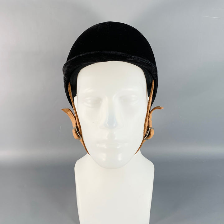 INTERNATIONAL Black Tan Velvet Leather Riding Helmet Hat