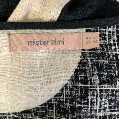MISTER ZIMI Size 10 Black White Viscose Rayon Linen Blend Geometric Wrap Dress