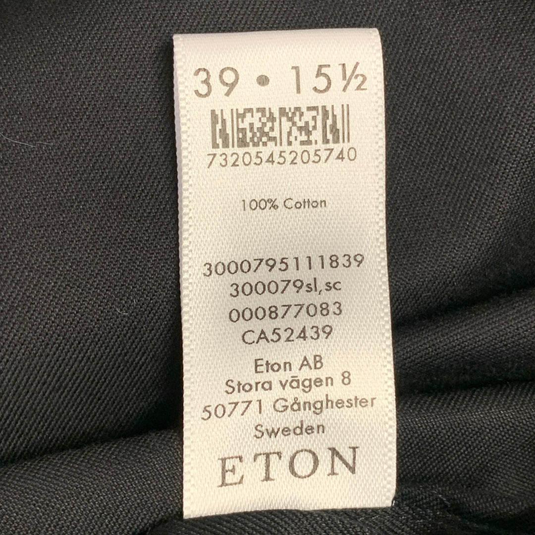 ETON Size 39 Black Cotton Twill Spread Collar Button Down Long Sleeve Shirt