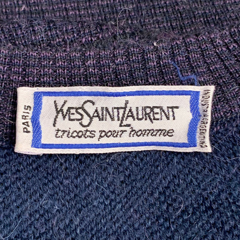 YVES SAINT LAURENT Vintage Size M Purple Knots Wool Blend V-Neck Vest