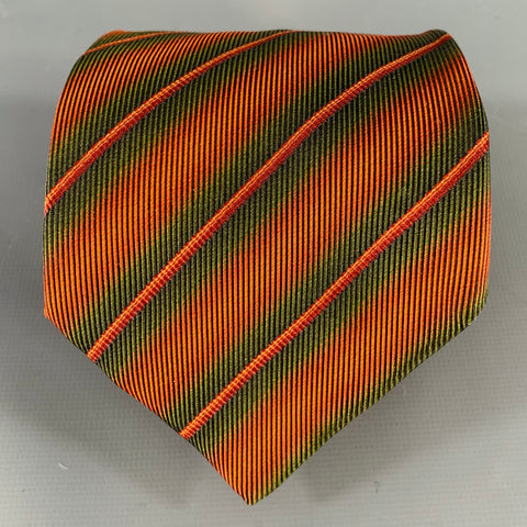 SALVATORE FERRAGAMO Green Brick Diagonal Stripe Silk Twill Tie