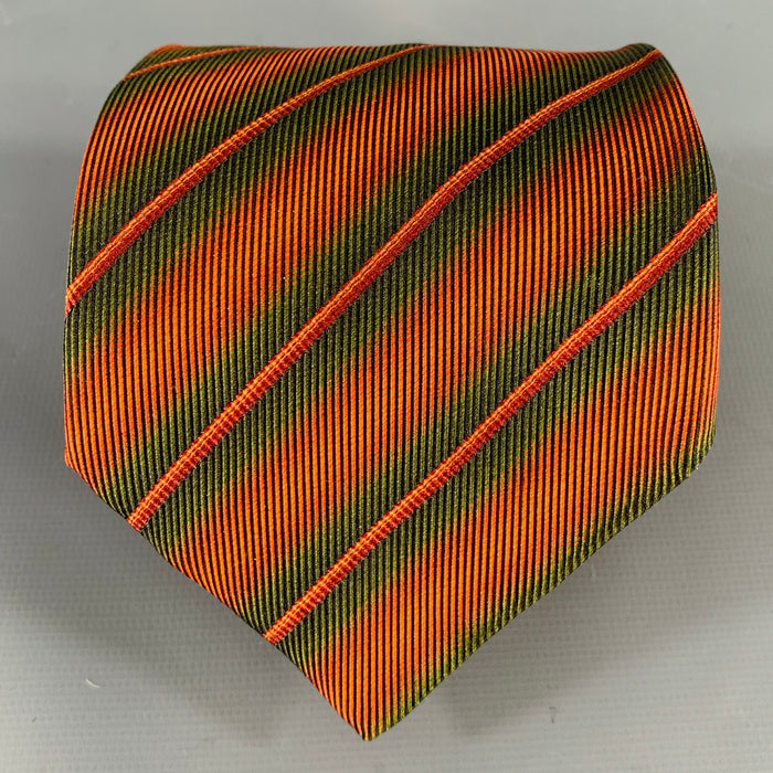 SALVATORE FERRAGAMO Green Brick Diagonal Stripe Silk Twill Tie