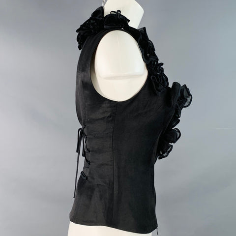 ANNE FONTAINE Size 4 Maria Black Linen Silk Embellishment Sleeveless Bustier Dress Top