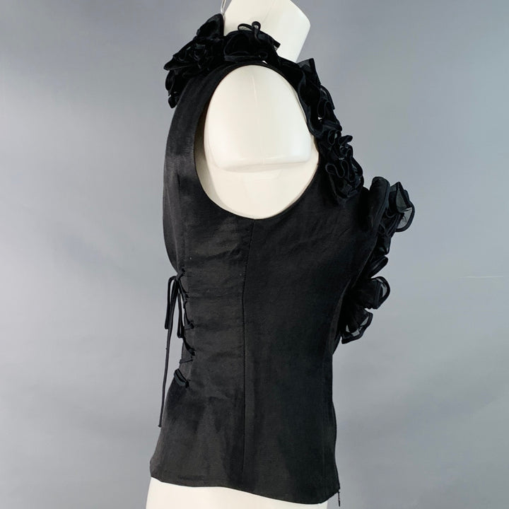 ANNE FONTAINE Size 4 Maria Black Linen Silk Embellishment Sleeveless Bustier Dress Top
