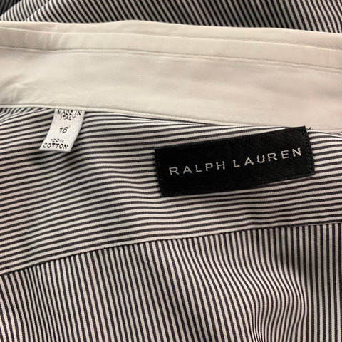 RALPH LAUREN Size M White Black Stripe Cotton French Cuff Long Sleeve Shirt