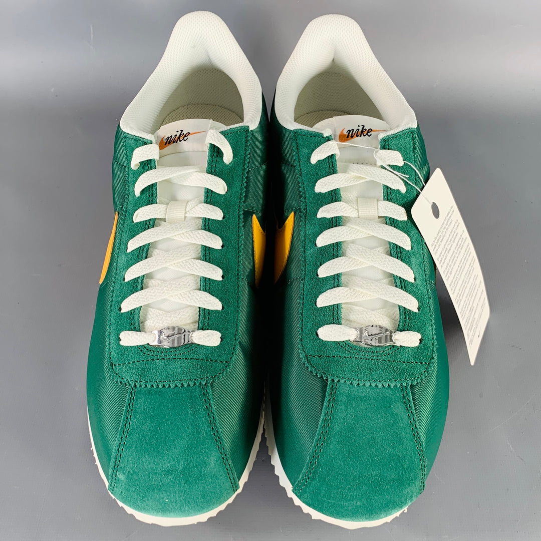 NIKE Size 12.5 Cortez TXT Green Yellow Suede Polyester Low Top Sneakers