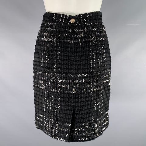 CHANEL Size 4 Black White Cotton Blend Chain Skirt