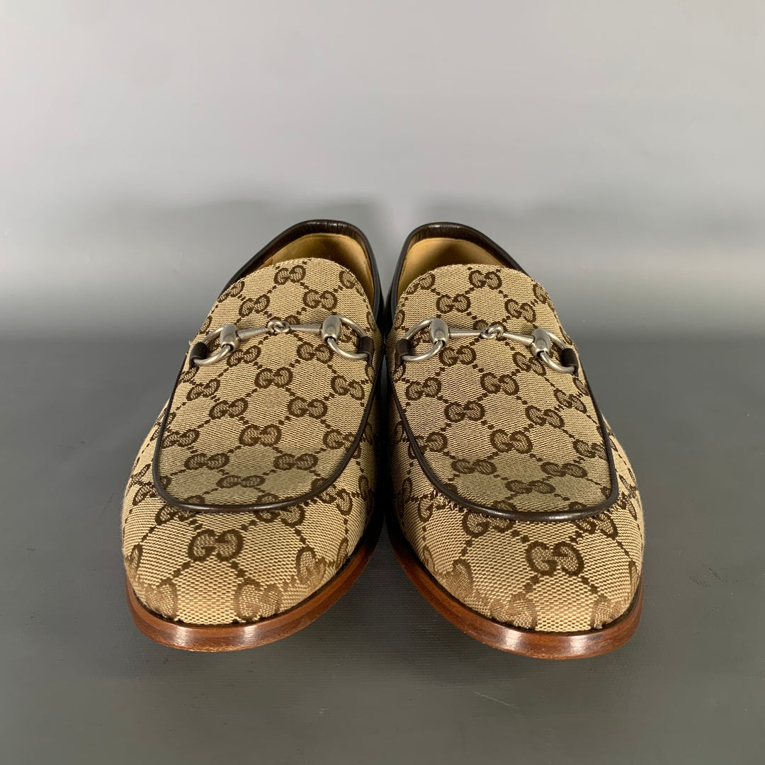 GUCCI Size 10.5 Brown Tan Monogram Canvas Loafers