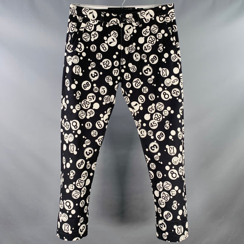 BILLIONAIRE BOYS CLUB Size 34 Black White Circles Numbers Cotton Moleskin Flat Front Casual Pants