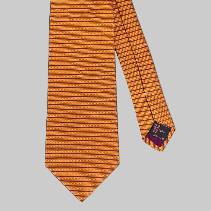 ETRO Orange Purple Mixed Pattern Silk Tie