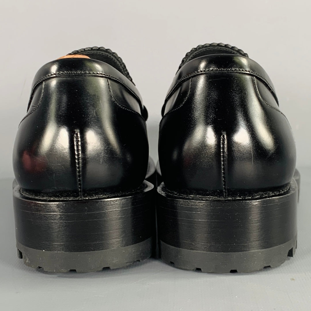 DRIES VAN NOTEN Size 9.5 Black Square Toe Penny Loafers