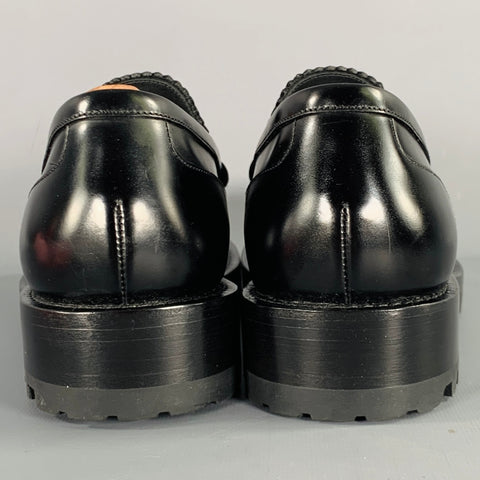 DRIES VAN NOTEN Size 9.5 Black Square Toe Penny Loafers
