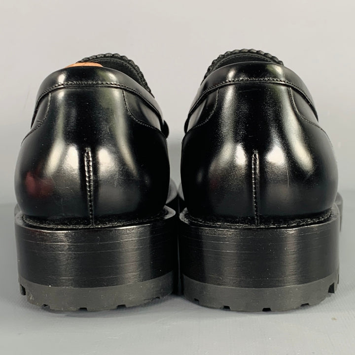 DRIES VAN NOTEN Size 9.5 Black Square Toe Penny Loafers