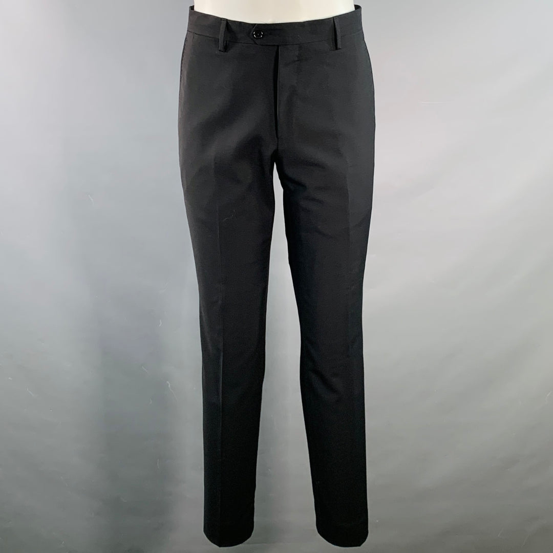 ROBERTO CAVALLI Size 38 Black Virgin Wool Notch Lapel Suit