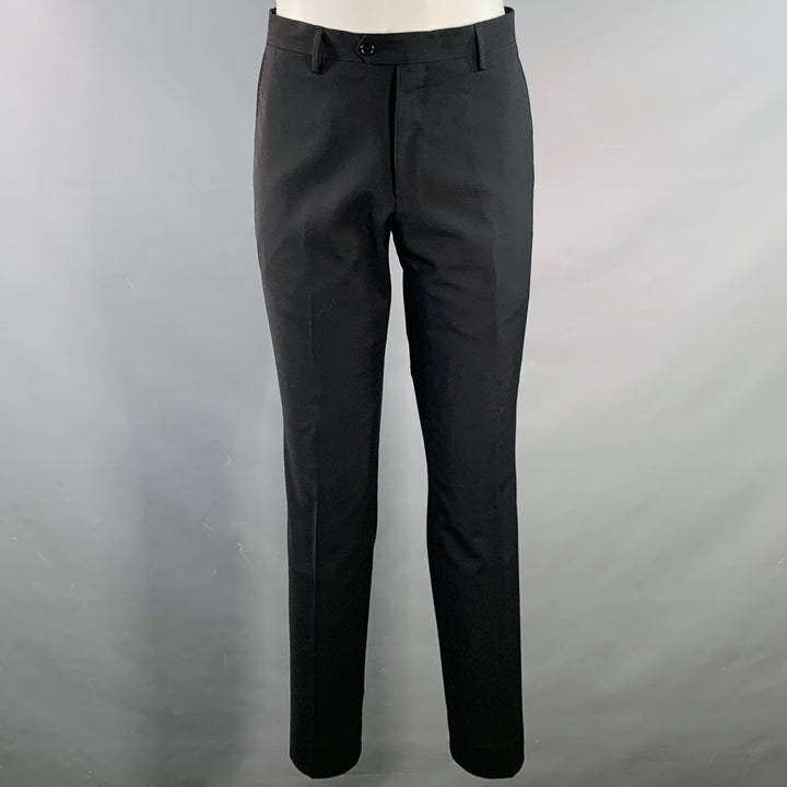 ROBERTO CAVALLI Size 38 Black Virgin Wool Notch Lapel Suit