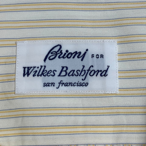 BRIONI Size M Yellow Blue White Stripe Cotton One Pocket Long Sleeve Shirt