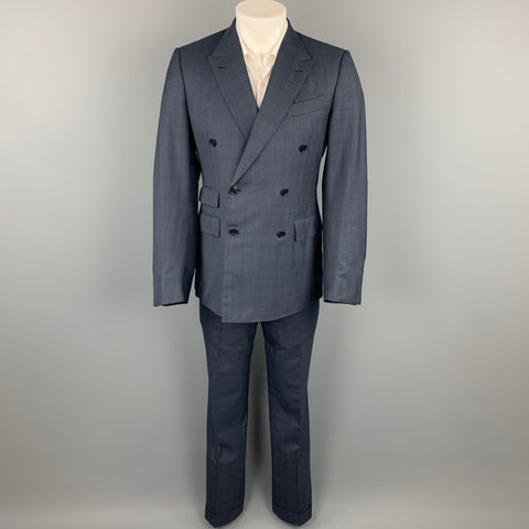 ERMENEGILDO ZEGNA Size 40 Navy Glenplaid Wool / Silk Double Breasted Suit