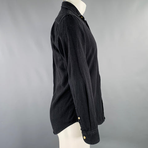 CHEMISE EN FLANELLE PORTUGAISE Taille S Coton Noir Une Poche Manches Longues