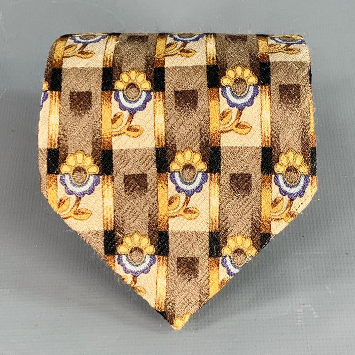 ERMENEGILDO ZEGNA Brown Beige Abstract Floral Silk Tie