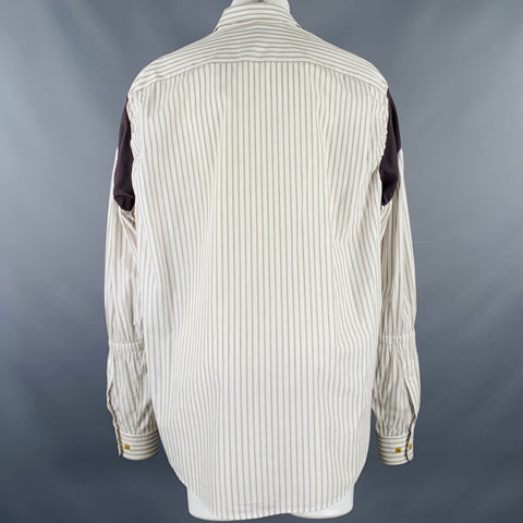 VIVIENNE WESTWOOD Size 36 White Brown Stripe Cotton Oversized Long Sleeve Shirt