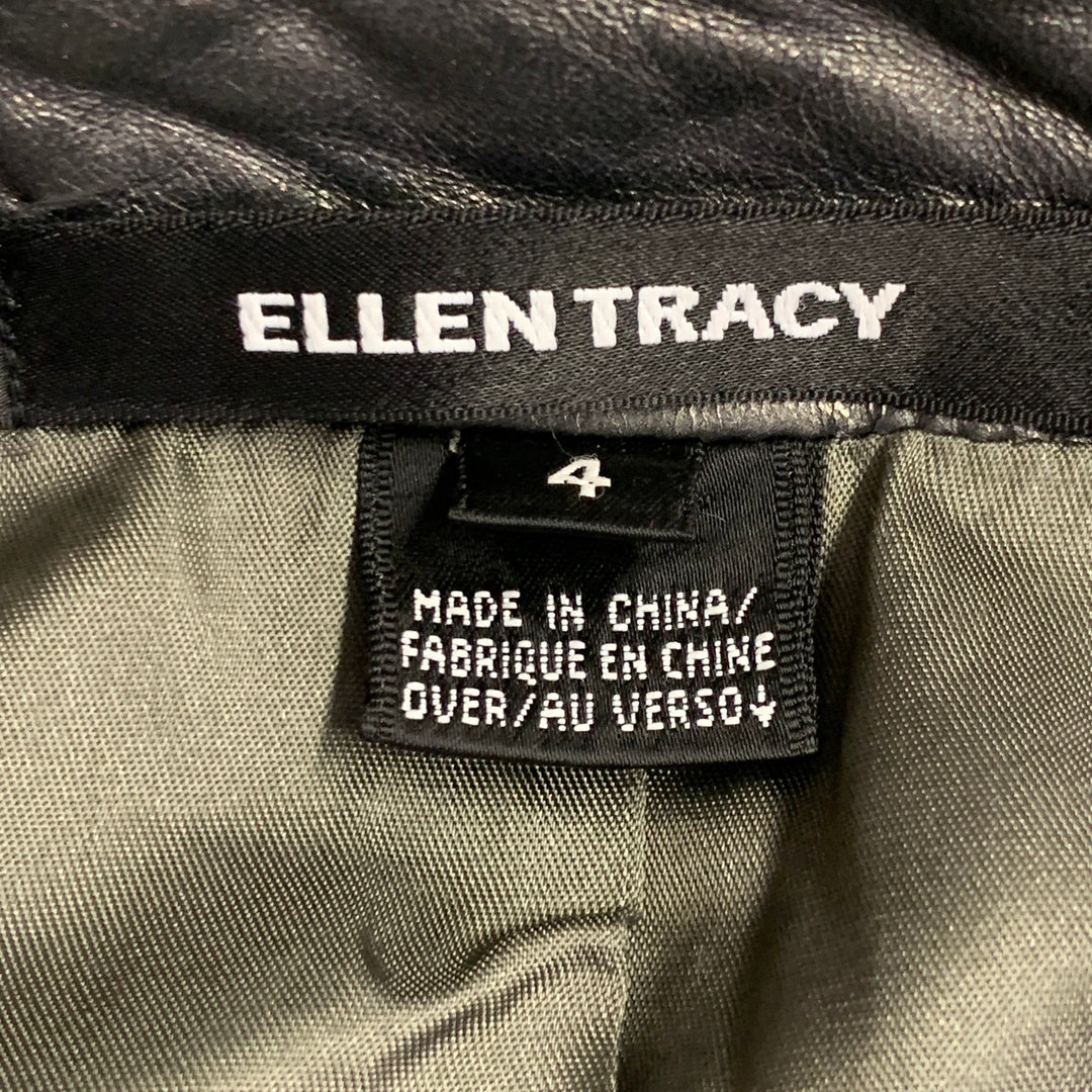 ELLEN TRACY Size 4 Metallic Silvre Leather Notch Lapel Jacket Blazer