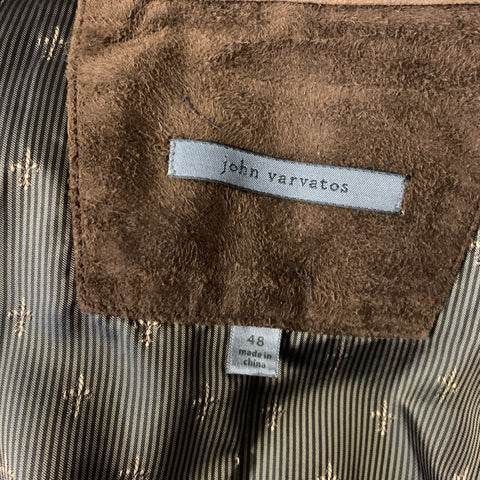 JOHN VARVATOS Size 38 Brown Textured Suede Zip & Snaps Jacket