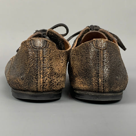 MARSELL Talla 7.5 Cordones planos de cuero agrietado marrón oscuro