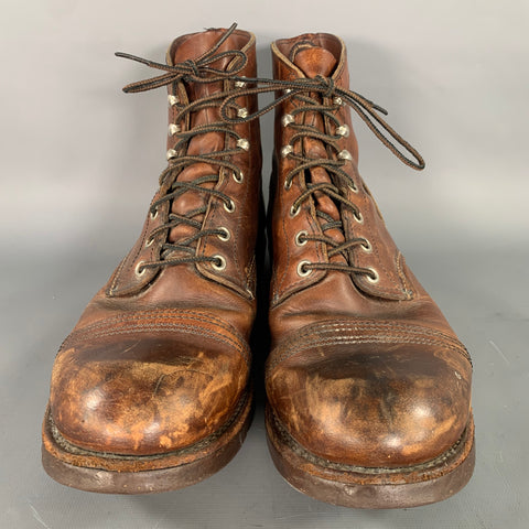 RED WING Size 9.5 Brown Distressed Leather Worker Boots