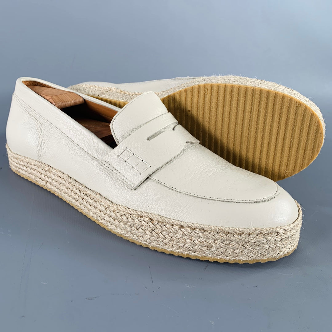 AQUATALIA Size 11 Cream Beige Leather Espadrille Penny Loafers