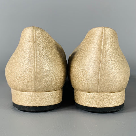 CHANEL Size 8 Gold Black Leather Cap Toe Flats